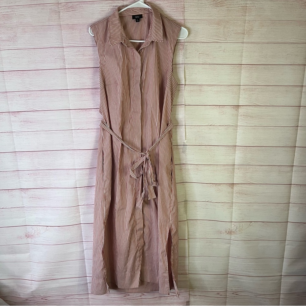Mossimo Red White Stripe Button Front Sleeveless Back Cut Out Shirt Dress Size L